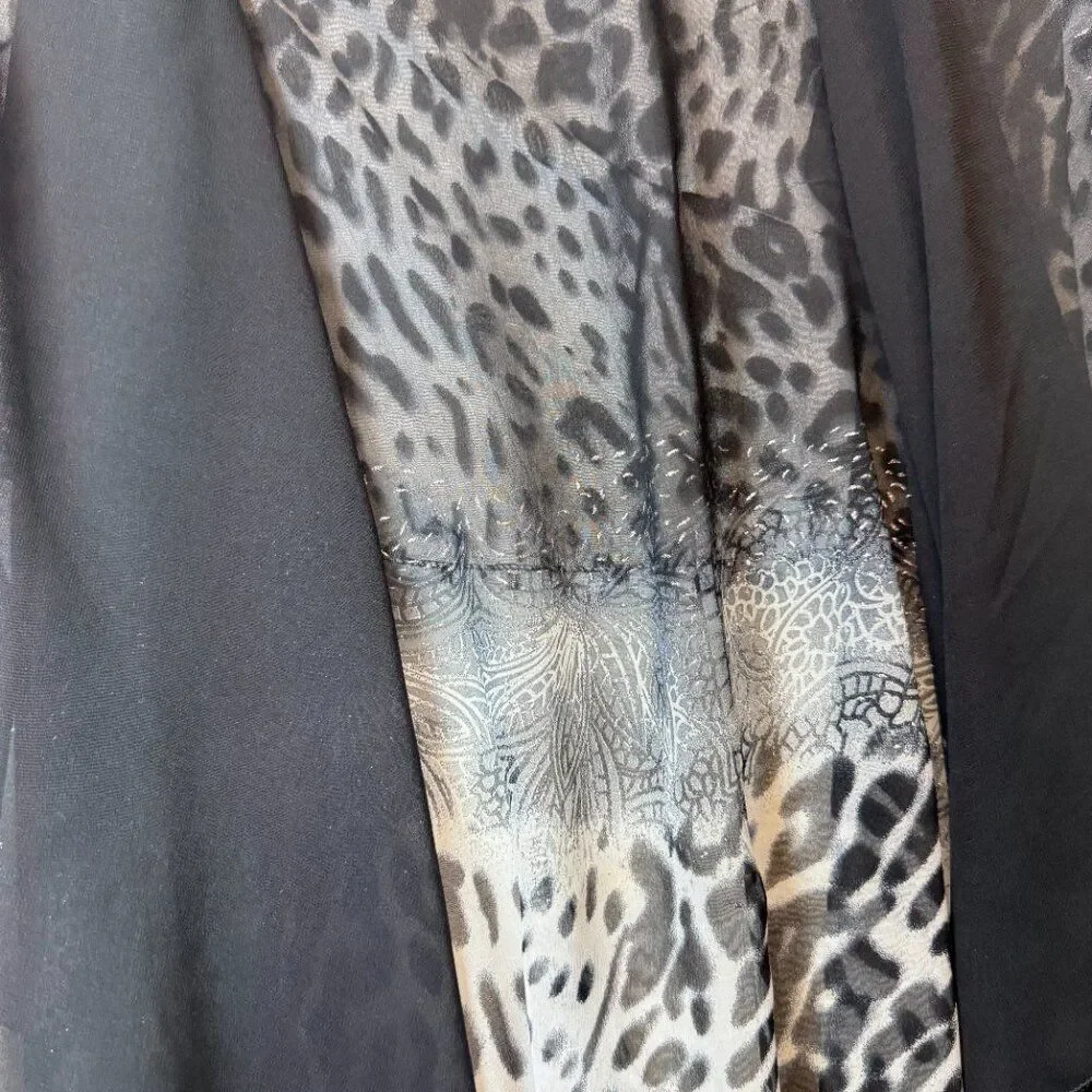 Sheer Leopard Print Kimono Cardigan Open Front Black Gray Layered Flowy OSFM